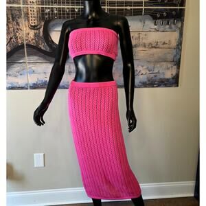 MISA Los Angeles Flamingo Pink Crochet 2 Piece Set NWT